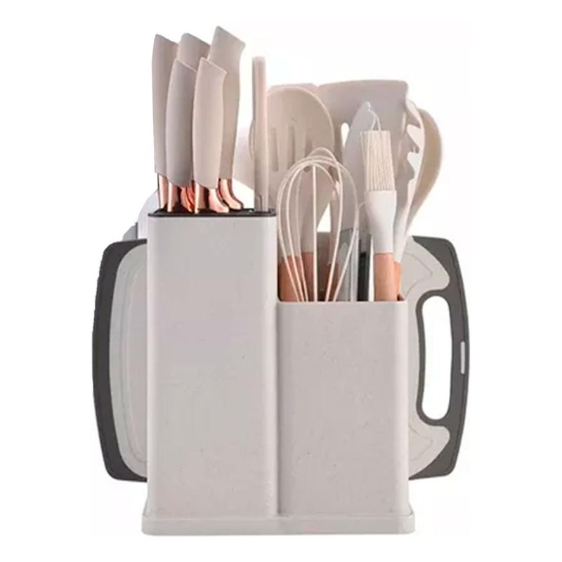 GENERICO - Set de 19 Utensilios de Cocina de Silicona con Mango de Madera