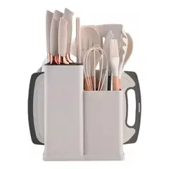 GENERICO - Set de 19 Utensilios de Cocina de Silicona con Mango de Madera