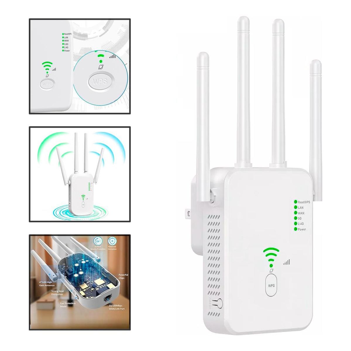 GENERICO - Repetidor WiFi Inalámbrico Doble Banda con Antenas 1200 Mbps