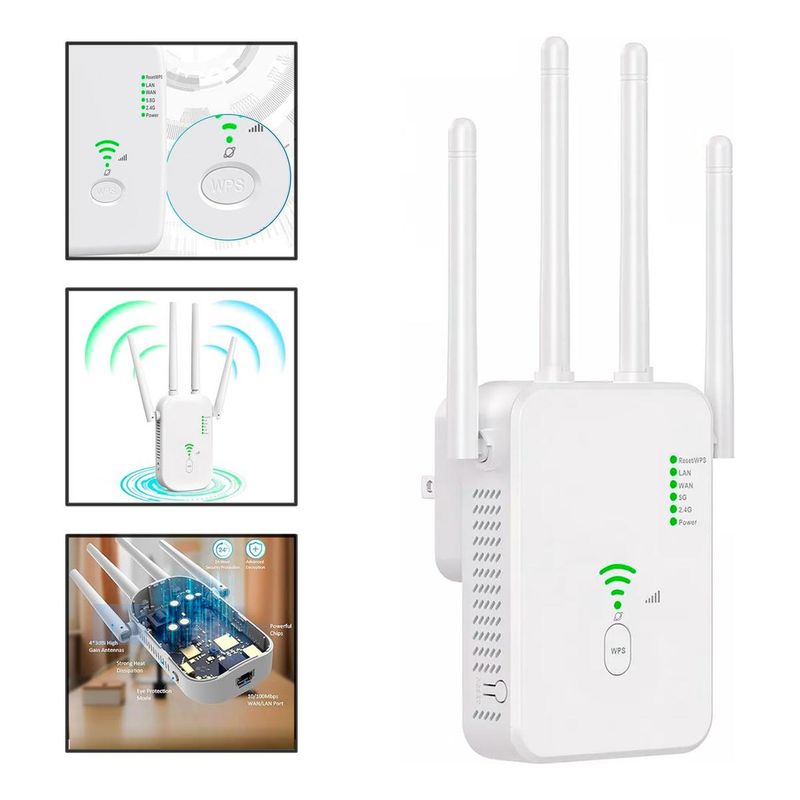 GENERICO - Repetidor WiFi Inalámbrico Doble Banda con Antenas 1200 Mbps