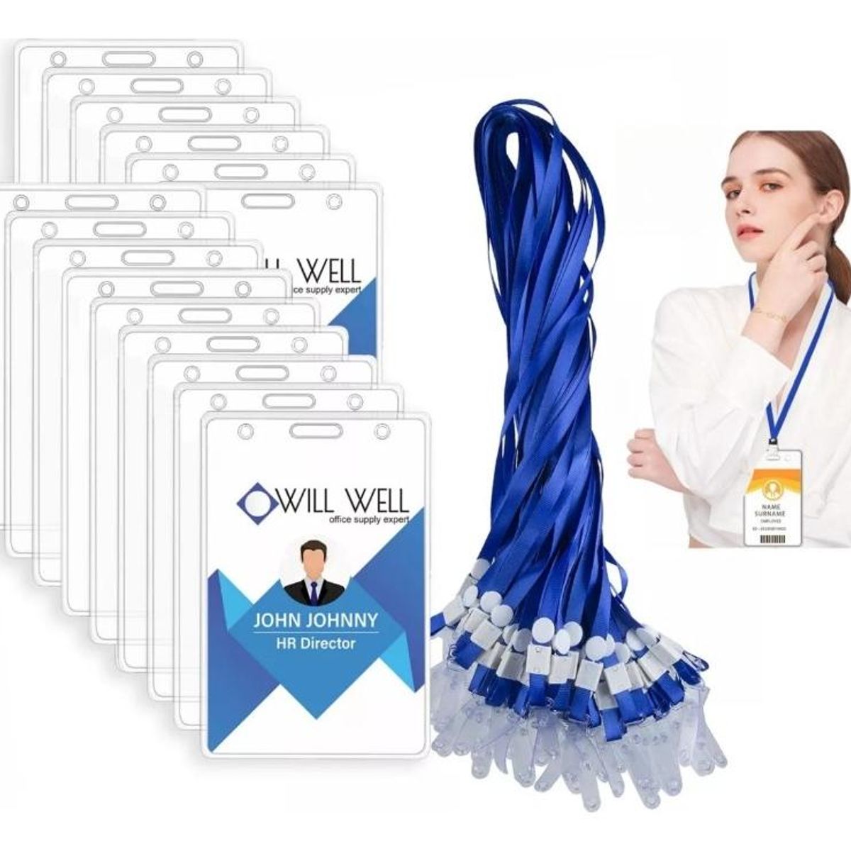 GENERICO - Pack de 100 Porta Credenciales Transparentes con Lanyard