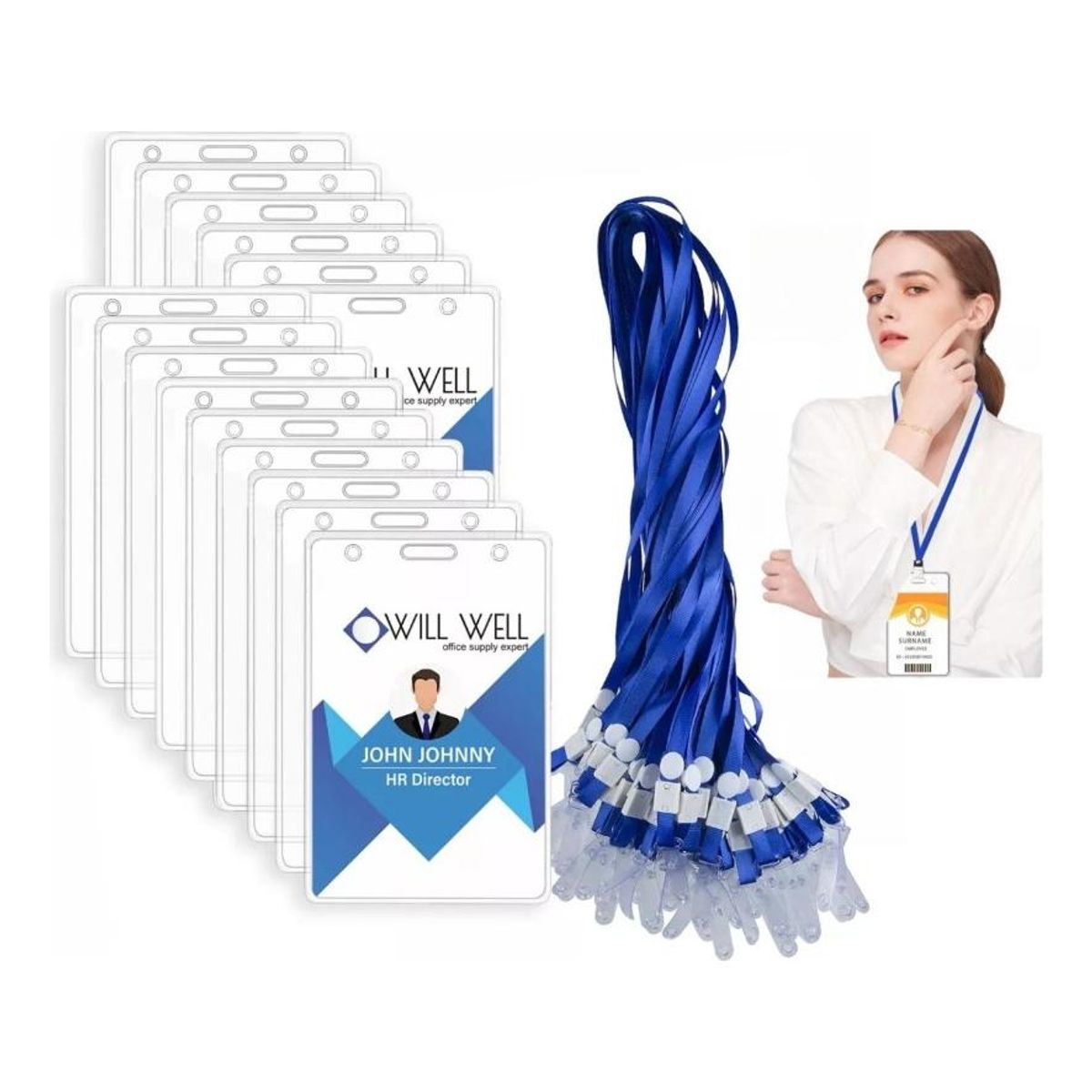 GENERICO - Pack de 100 Porta Credenciales Transparentes con Lanyard