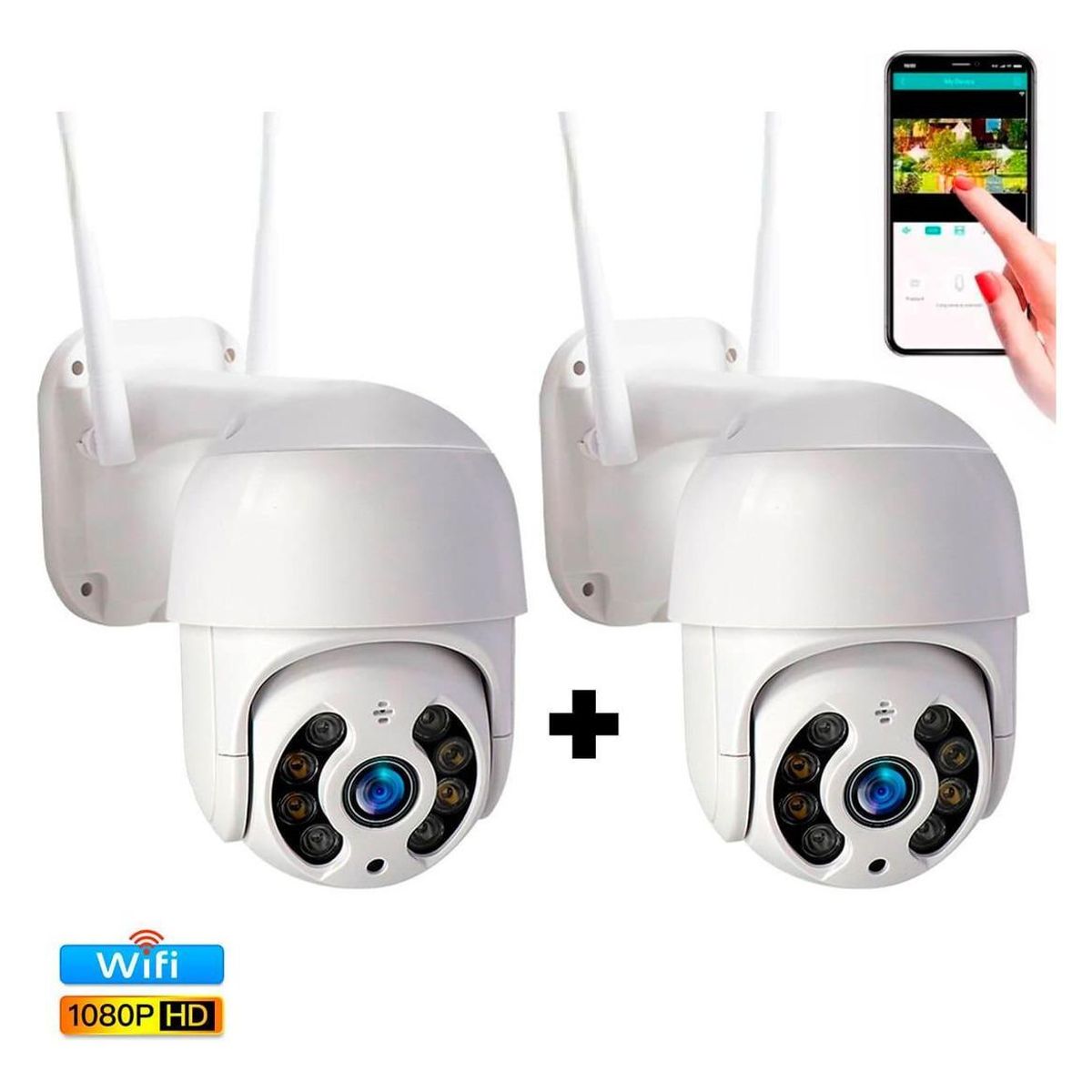 GENERICO - Kit de 2 cámaras IP Wifi giratorias impermeables HD 2 MP