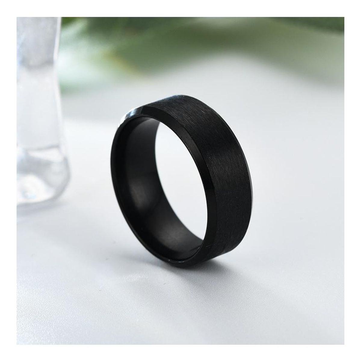 GENERICO - Anillo de Titanio 8mm Negro Esmerilado para Hombre y Mujer