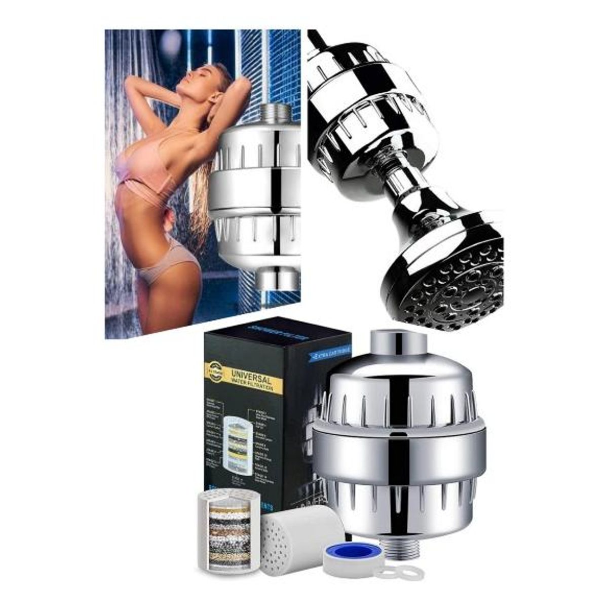 GENERICO - Filtro Purificador de Agua para Ducha con 2 Repuestos