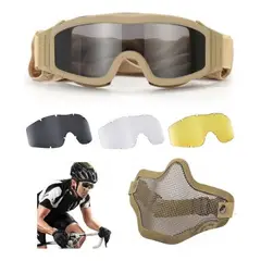 GENERICO - Pack de Gafas Tácticas con 3 Lentes y Máscara Media Cara