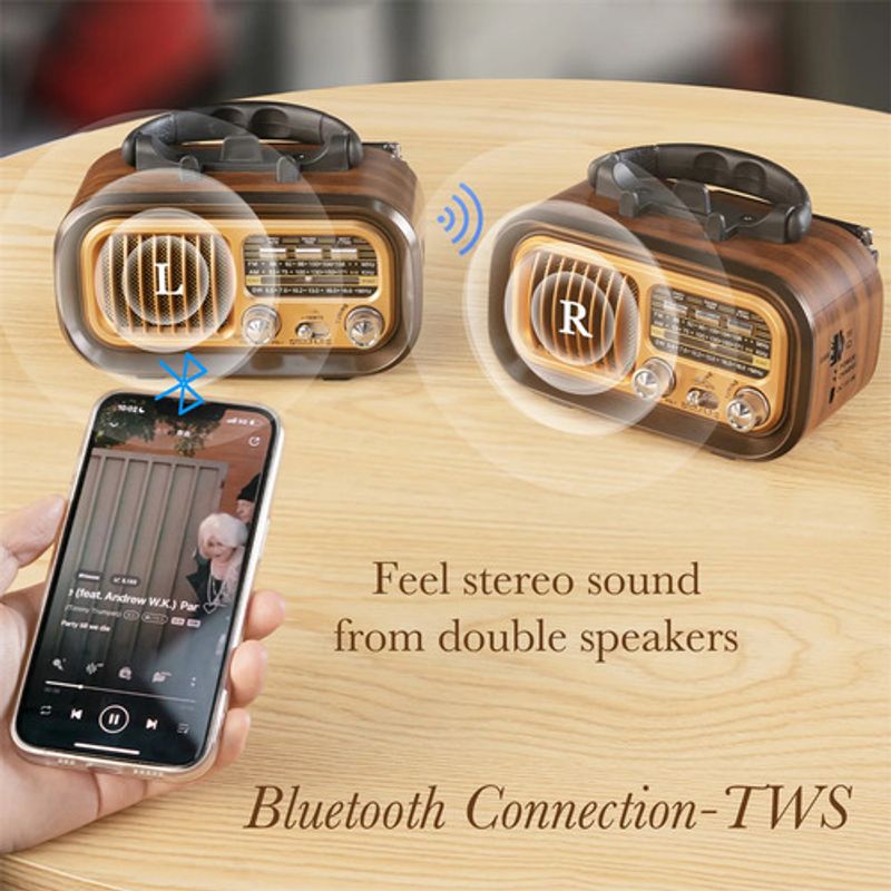 GENERICO - Radio Bluetooth Multifunción Portátil Solar Vintage