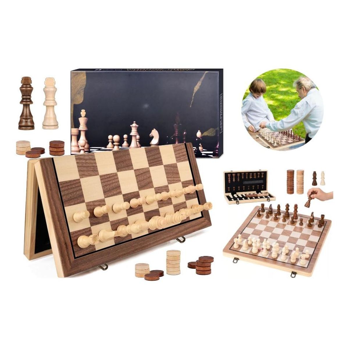 GENERICO - Juego de Ajedrez Magnético y Damas 2 en 1 - 40x40cm