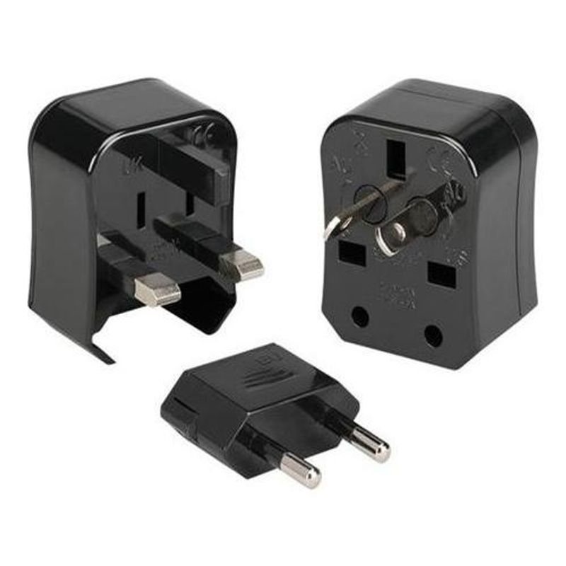 GENERICO - Adaptador Enchufe Universal Viajero Pack de 3 con Estuche