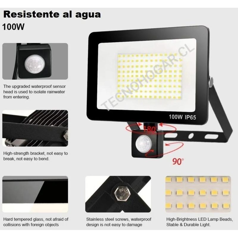 GENERICO - Foco LED 100W con Sensor de Movimiento Resistente al Agua
