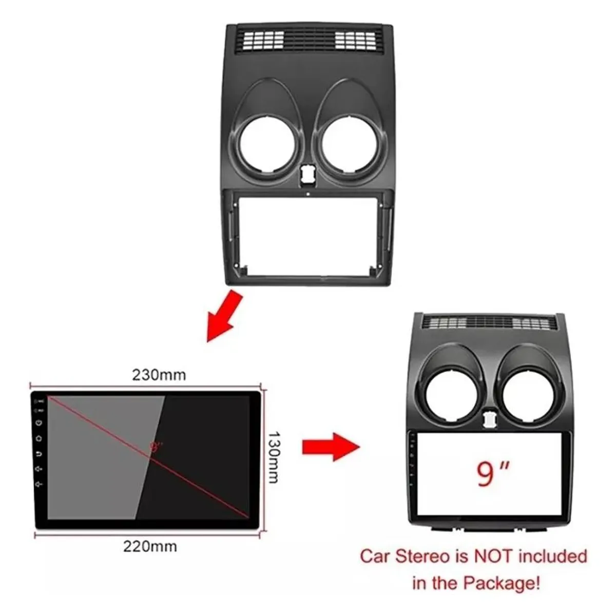 GENERICO - Fascia de Radio Doble DIN para Qashqai 2007-2014