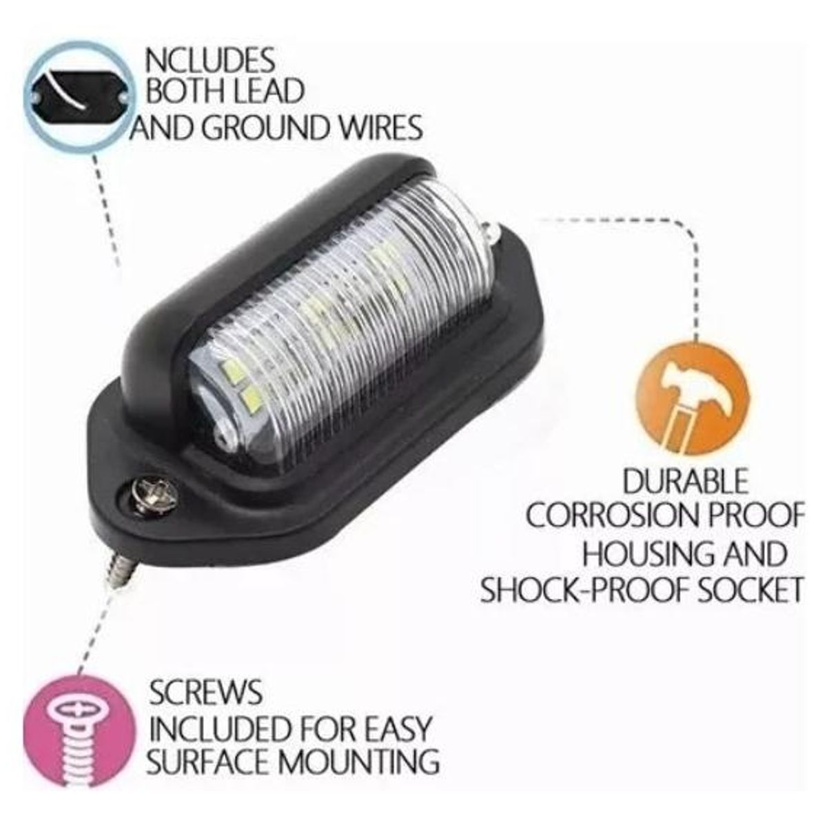 GENERICO - Luz LED para Matrícula de Autos y Camionetas 12V-24V