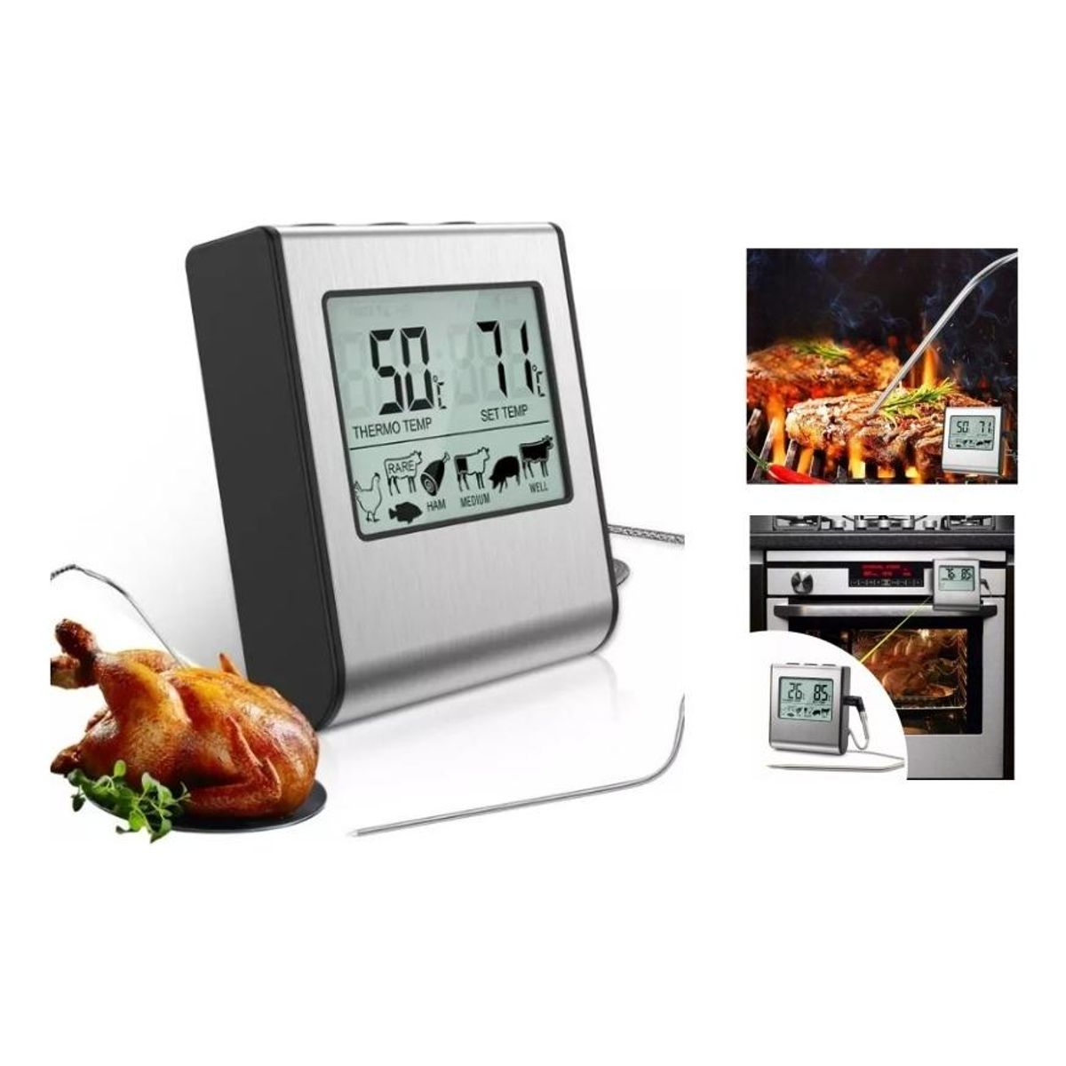 GENERICO - Termómetro Digital de Cocina con Sonda Precisa y Temporizador