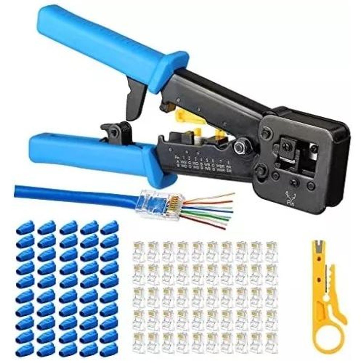 GENERICO - Crimpeadora RJ45 con 50 Conectores Cat6 para Prensar