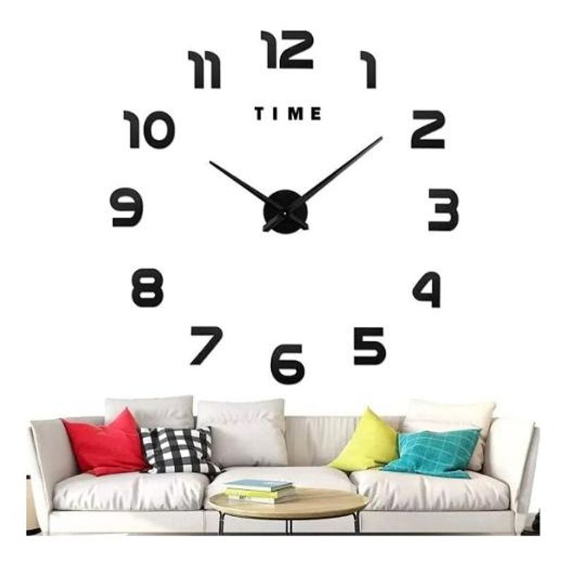 GENERICO - Reloj de Pared 3D Grande con Números Negros y Diseño Moderno