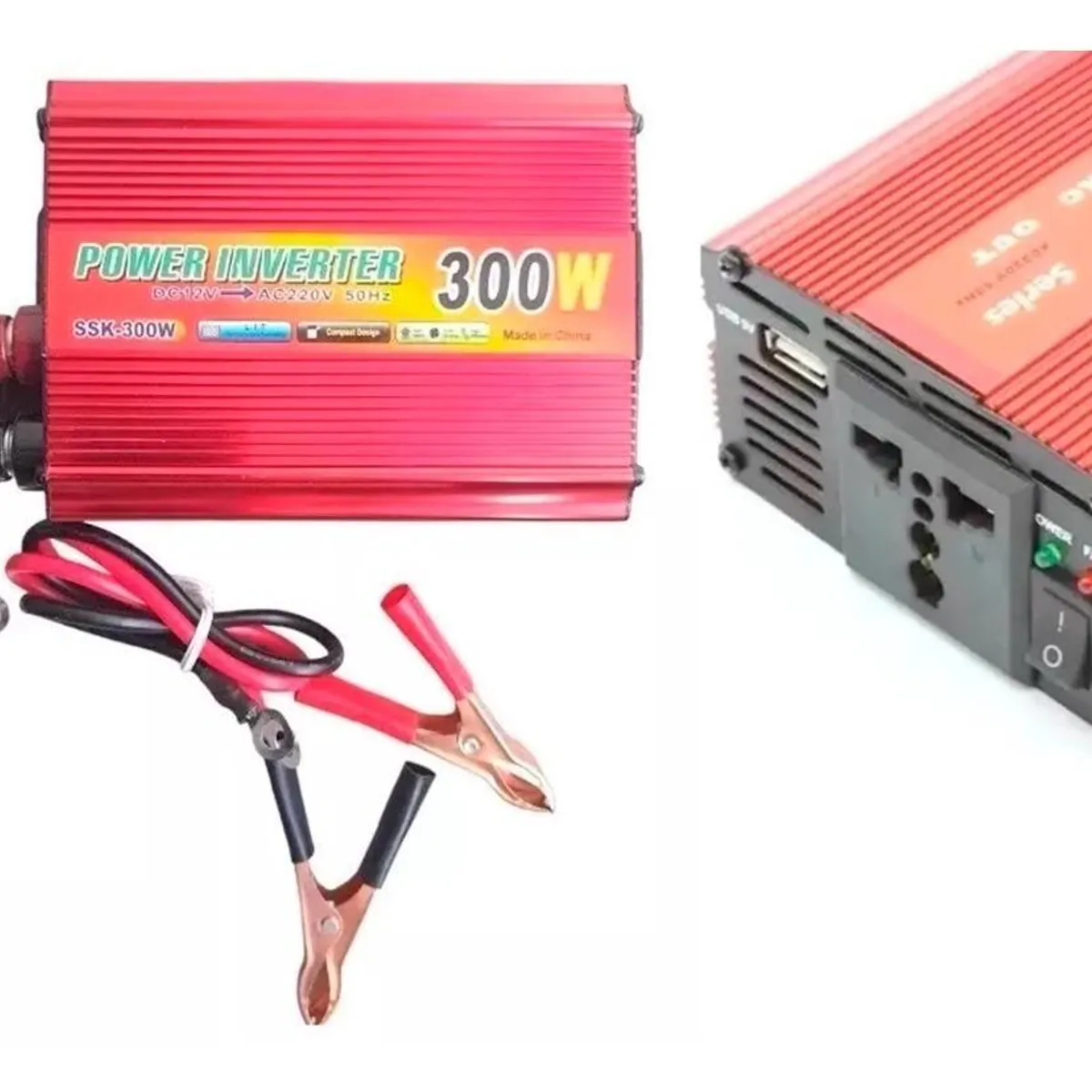 GENERICO - Inversor de Voltaje Portátil 12V a 220V 300W para Auto