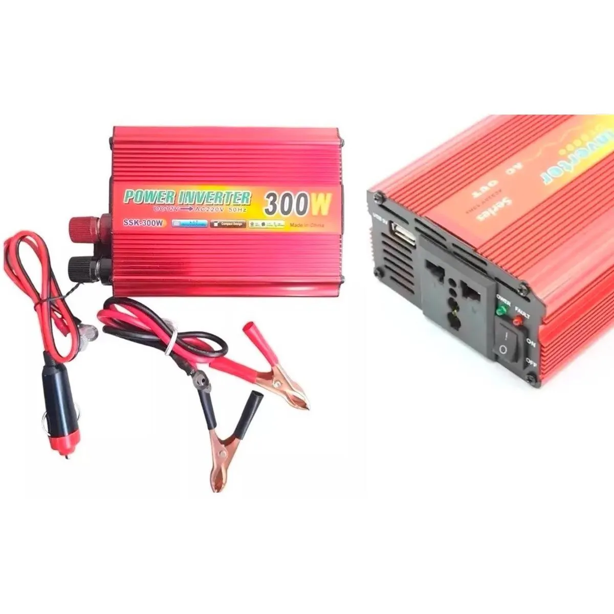 GENERICO - Inversor de Voltaje Portátil 12V a 220V 300W para Auto