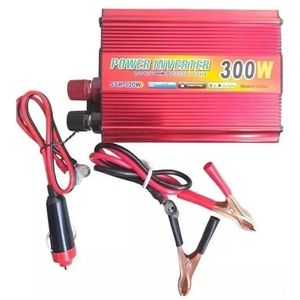GENERICO - Inversor de Voltaje Portátil 12V a 220V 300W para Auto