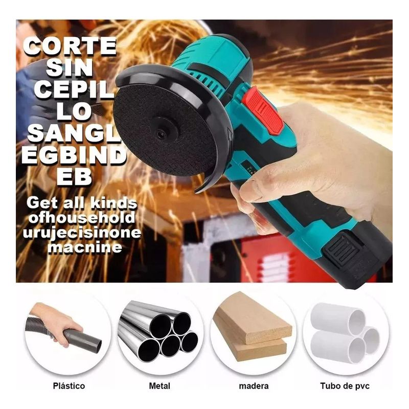 GENERICO - Amoladora Angular Inalámbrica Recargable con 2 Discos de Corte