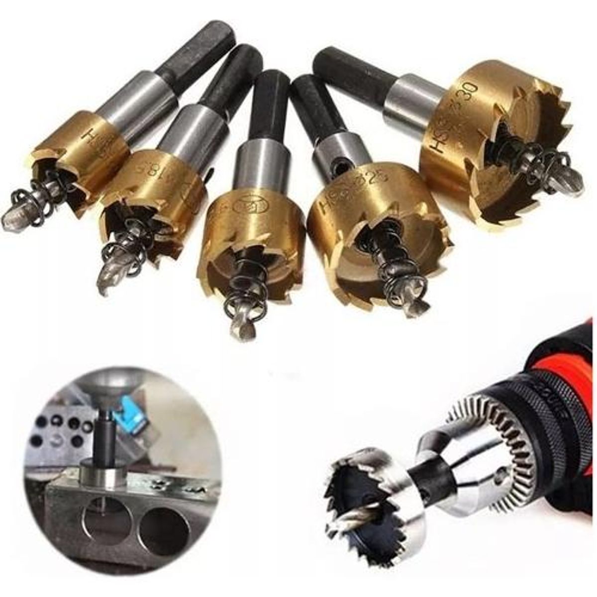 GENERICO - Set de 5 Brocas Copa Sierra HSS de Carburo para Metal