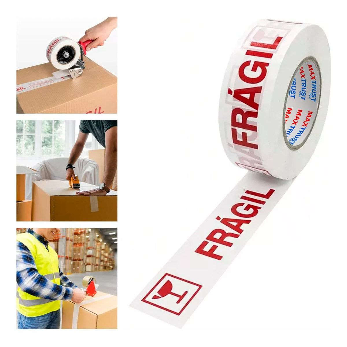 GENERICO - Pack de 3 Rolls de Cinta Embalaje Frágil 250 Metros 48mm