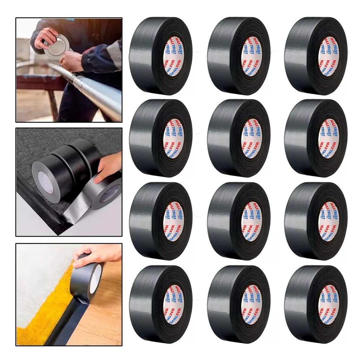 GENERICO - Pack de 12 Cintas Adhesivas de Tela Multiuso 5cm x 50m Negra