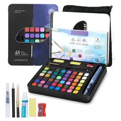 GENERICO - Juego de Acuarelas Profesionales 48 Colores Portátil