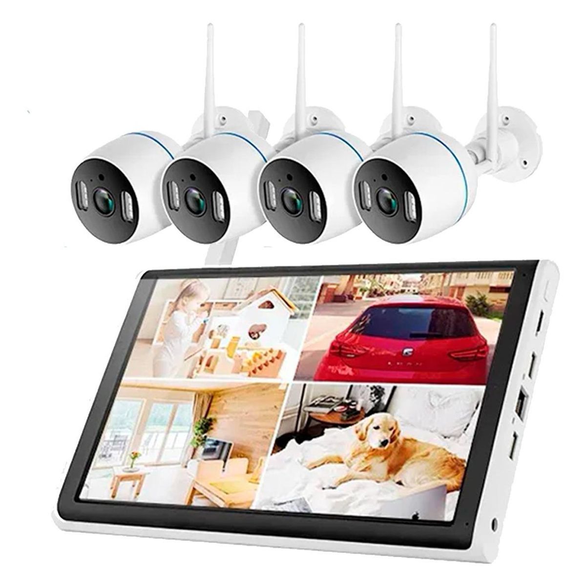GENERICO - Kit CCTV 4 Cámaras WiFi 3 MP con Monitor LCD de 10”
