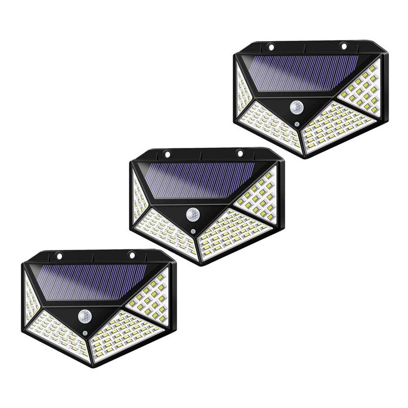 GENERICO - Set de 3 Focos Proyector LED Solar 100W con Sensor de Movimiento