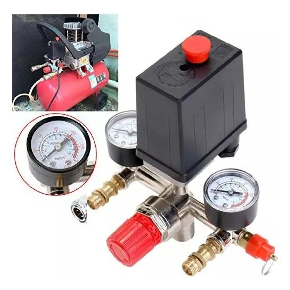 GENERICO - Presostato de Compresor 12 Bar con Control de Presión