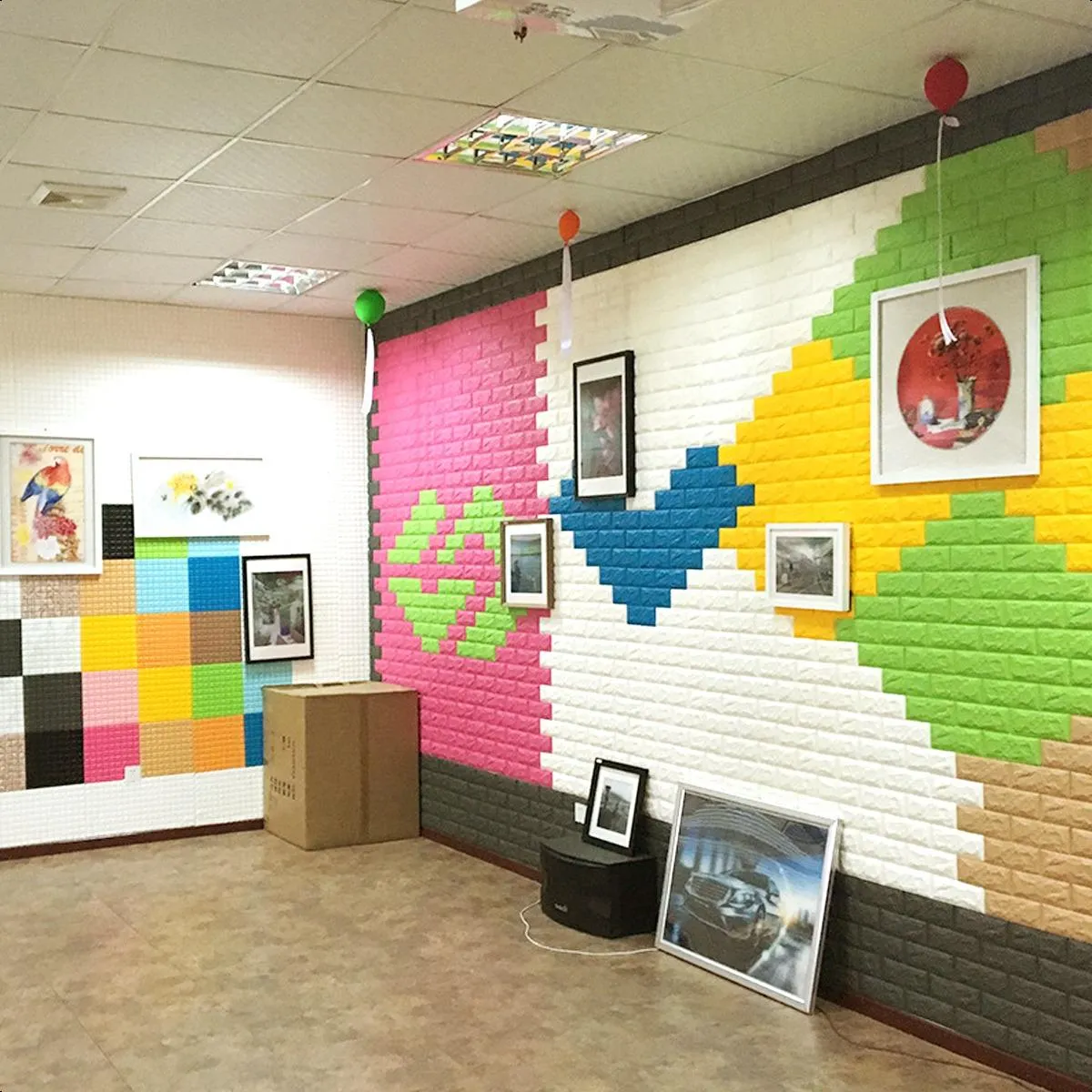 GENERICO - Pack de 10 Laminas 3D Pared Ladrillo Cian 70x77cm