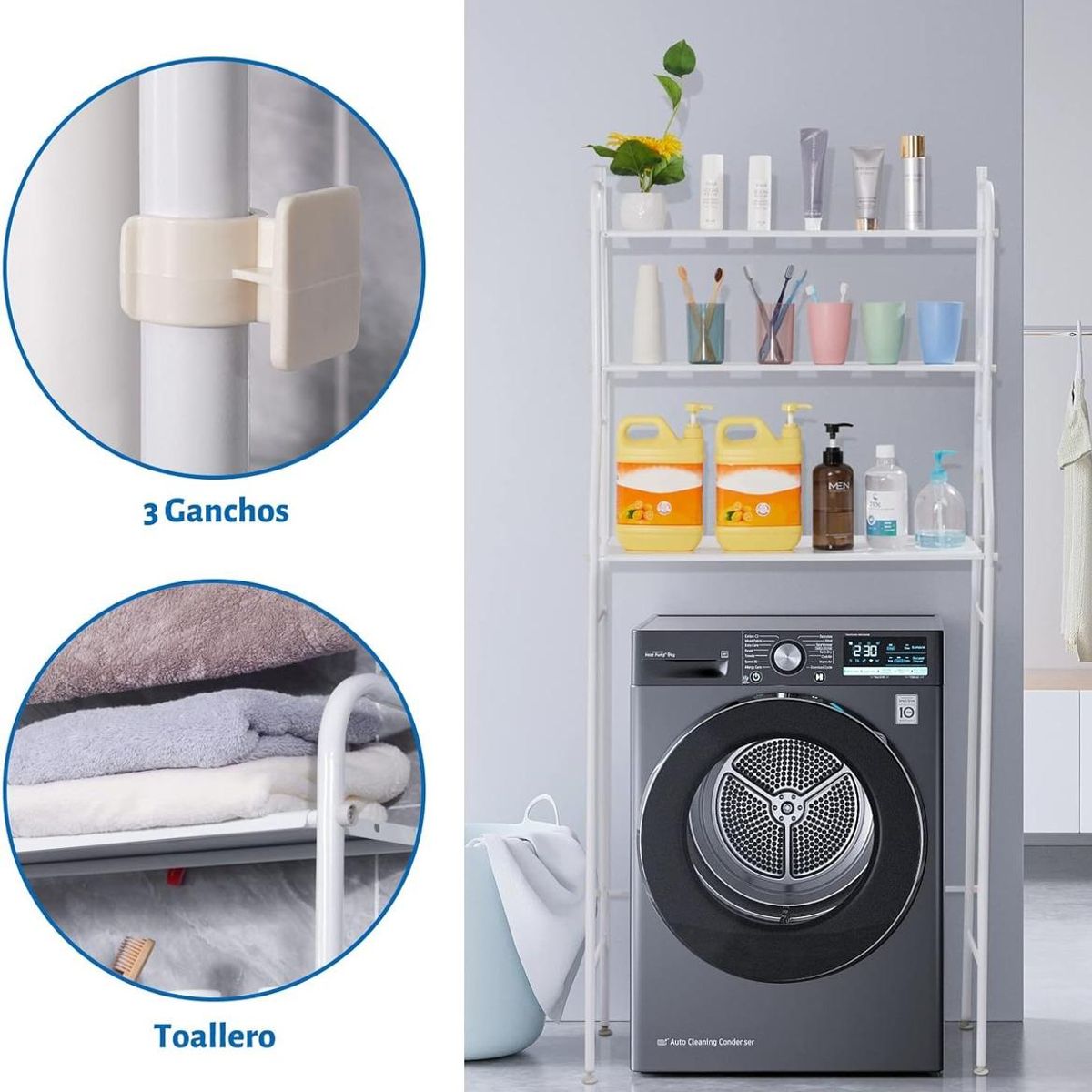 GENERICO - Estante Organizador de Baño con 3 Niveles Blanco