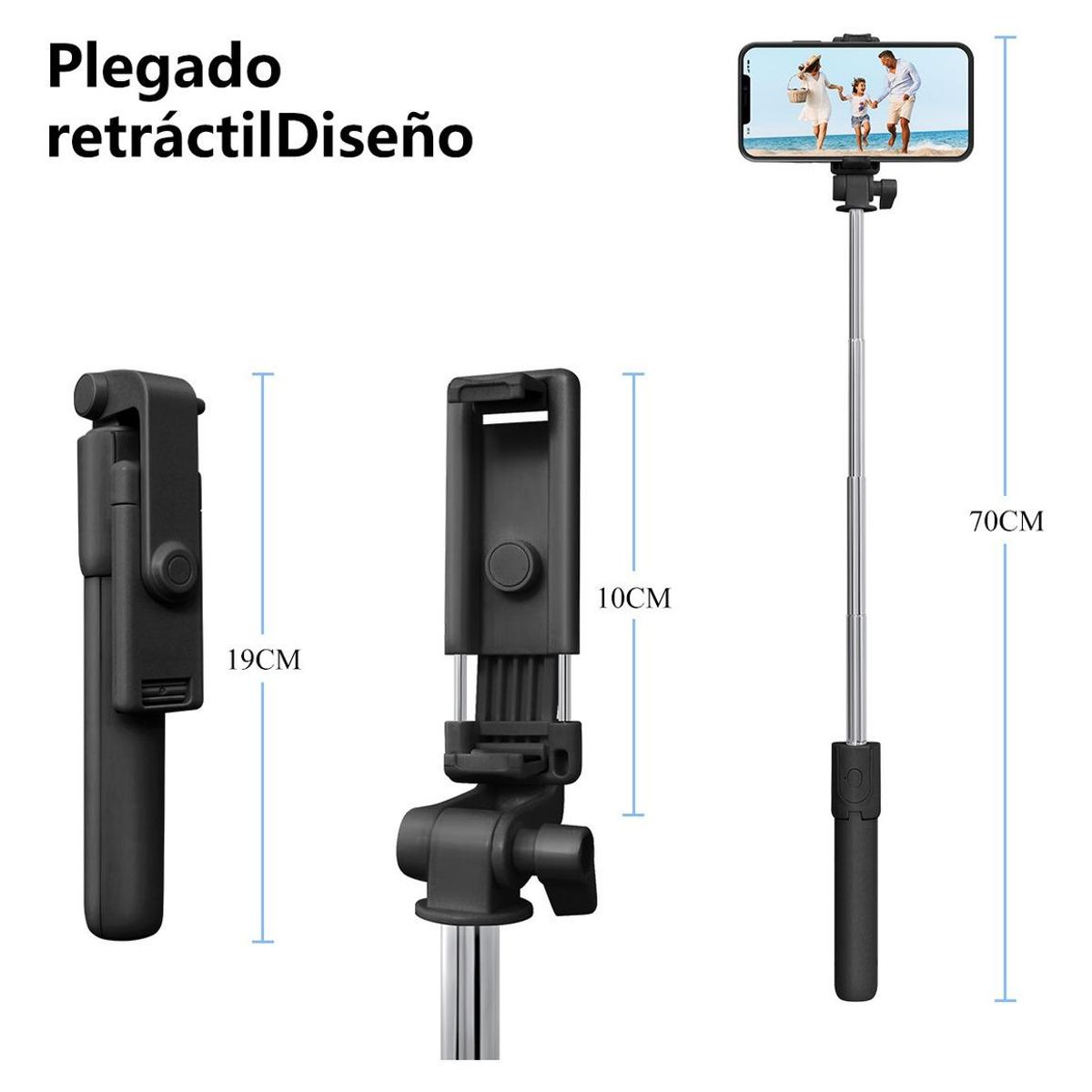 GENERICO - Palo Selfie Trípode 2 en 1 Con Control Remoto Bluetooth