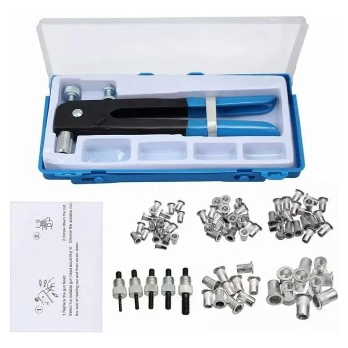 GENERICO - Kit Remachadora Manual con 86 Piezas y Estuche M3-M8