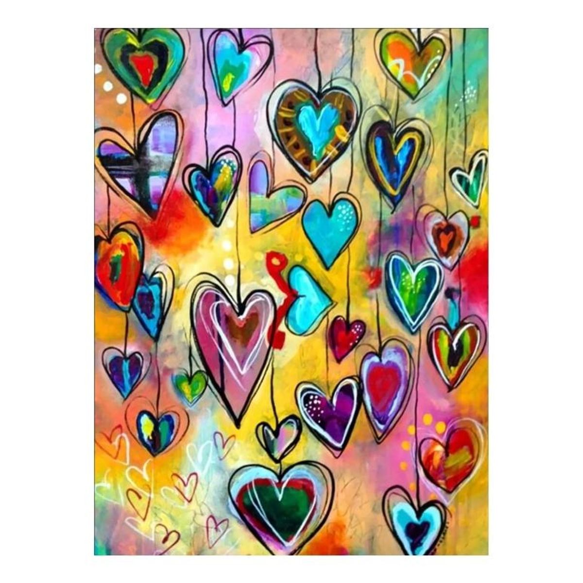 GENERICO - Kit de Pintura Diamante - Corazones Alegres 30x40 cm