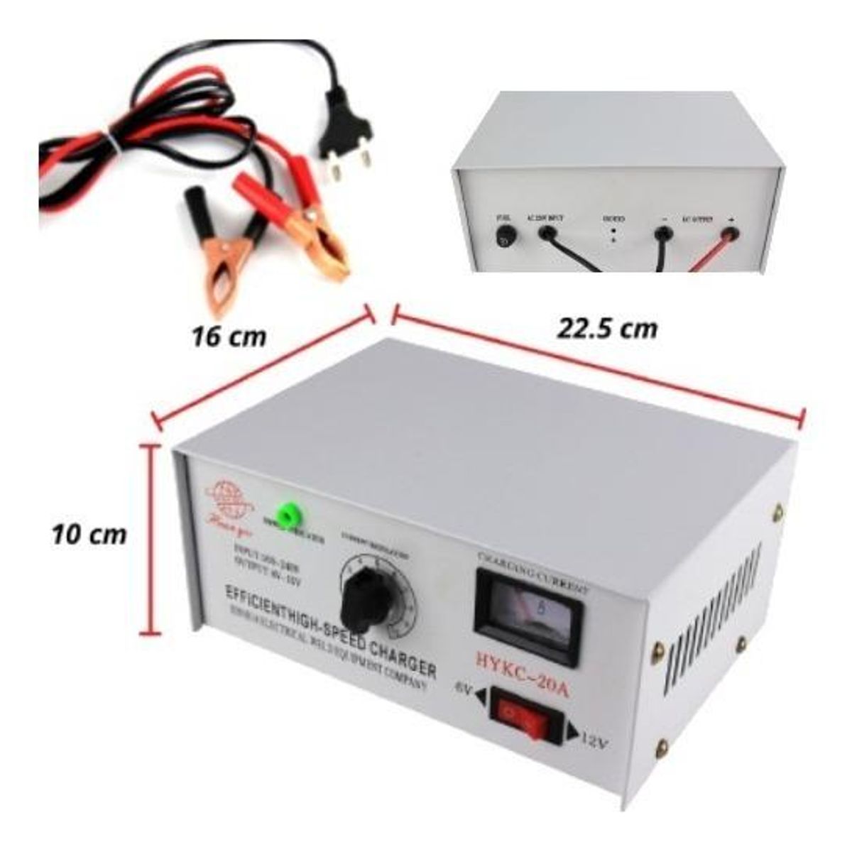 GENERICO - Cargador de Batería para Automóvil 12V 20A con Protección