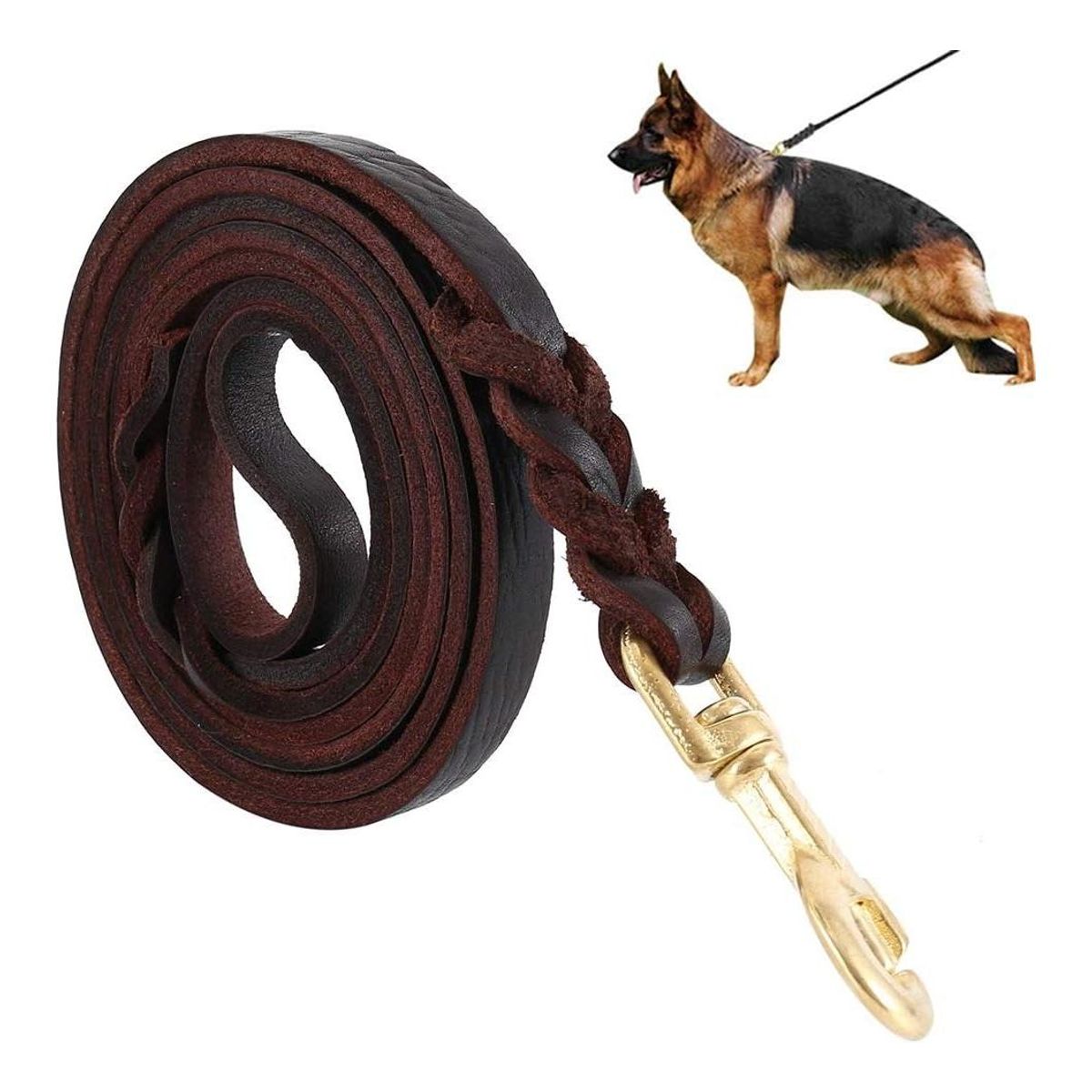 GENERICO - Correa de Cuero para Perros Medianos y Grandes 2m Marrón