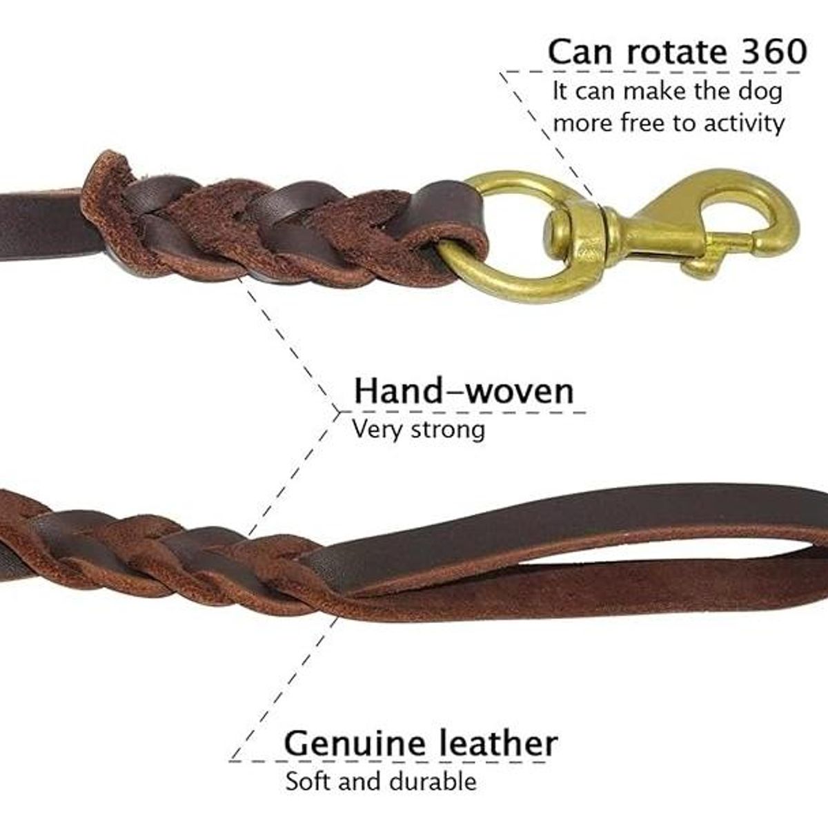 GENERICO - Correa de Cuero para Perros Medianos y Grandes 2m Marrón