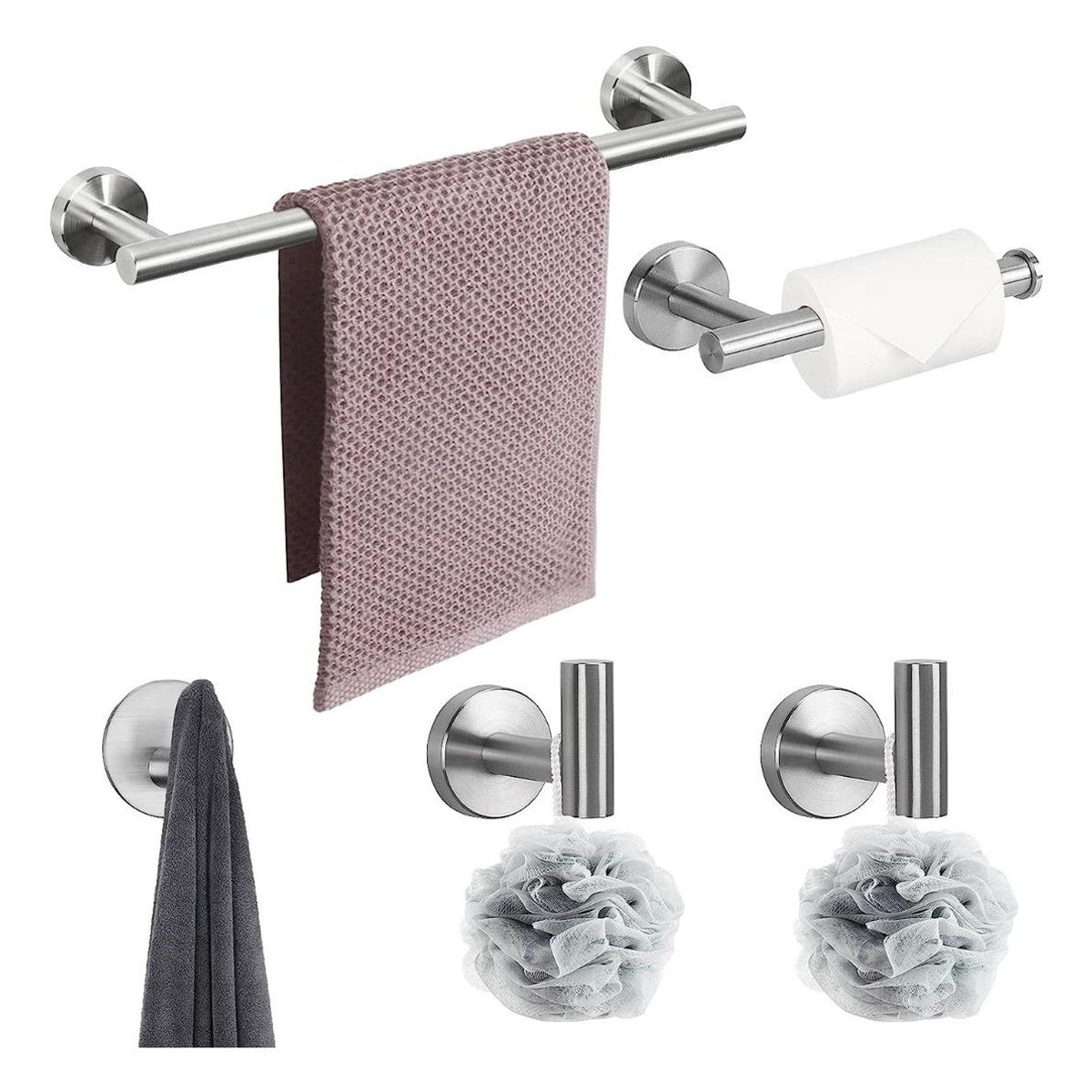 GENERICO - Juego de 5 Accesorios de Baño en Acero Inoxidable