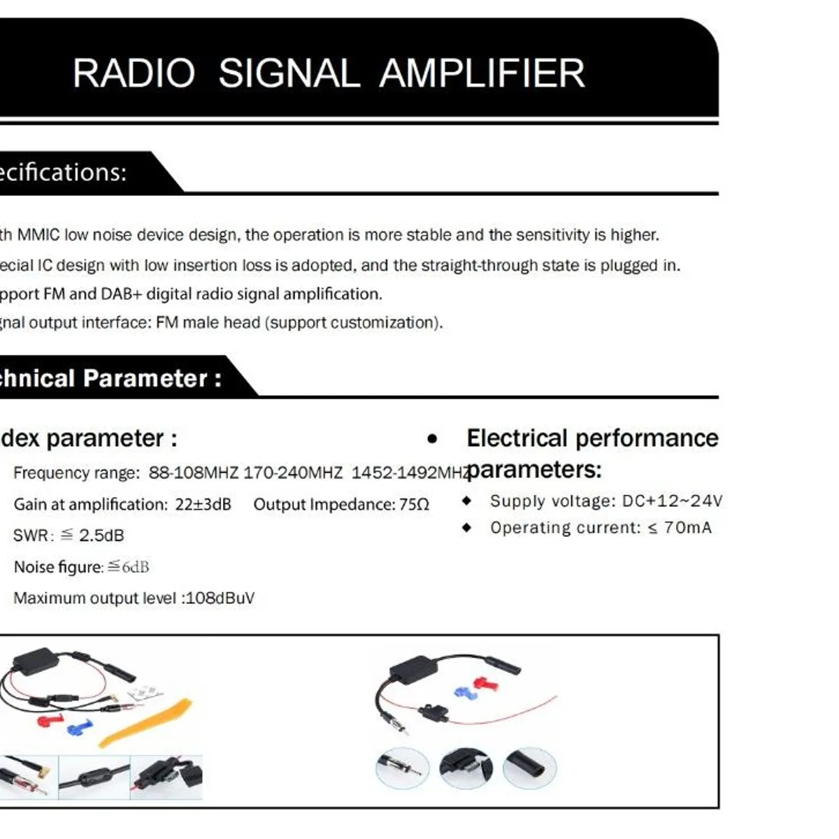 GENERICO - Amplificador Universal de Señal FM para Radio de Auto 12V