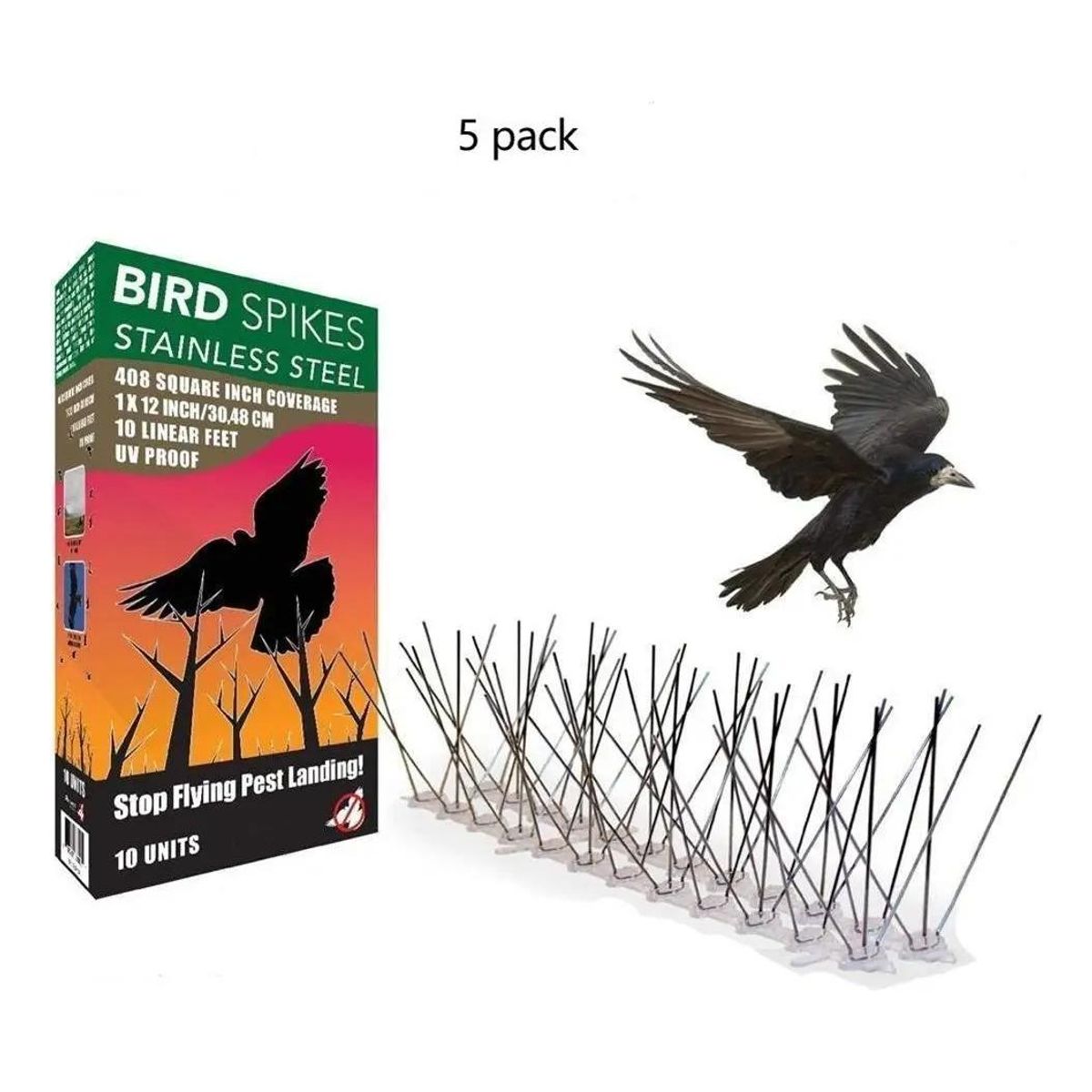 GENERICO - Púas Antipalomas de Acero Inoxidable Pack de 5 Unidades