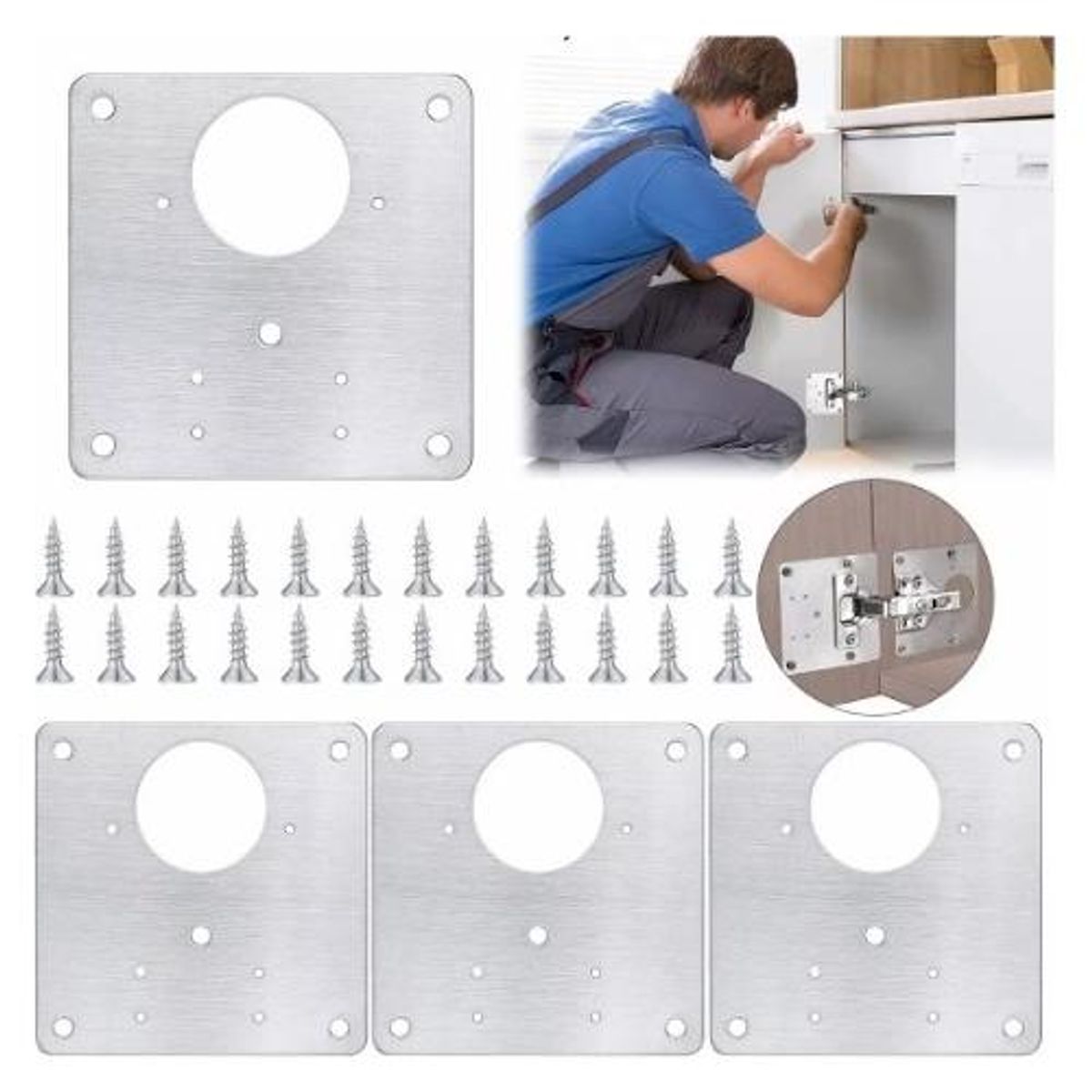 GENERICO - Placas de Reparación de Bisagras para Muebles - 4 Piezas