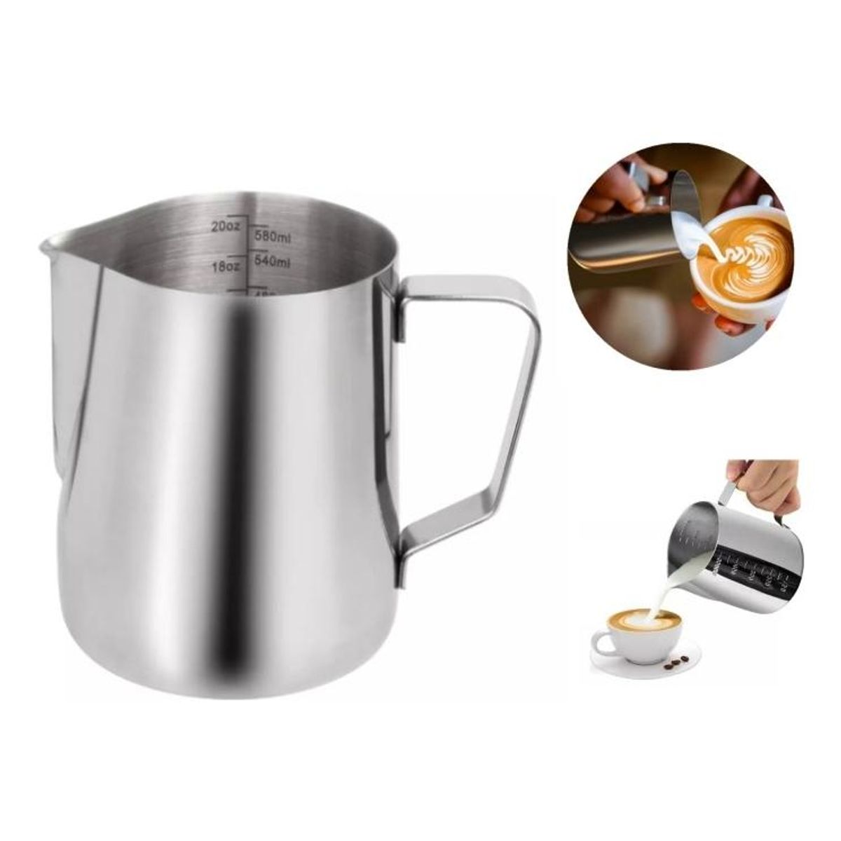 GENERICO - Jarra de Acero Inoxidable para Espuma de Café 600ml