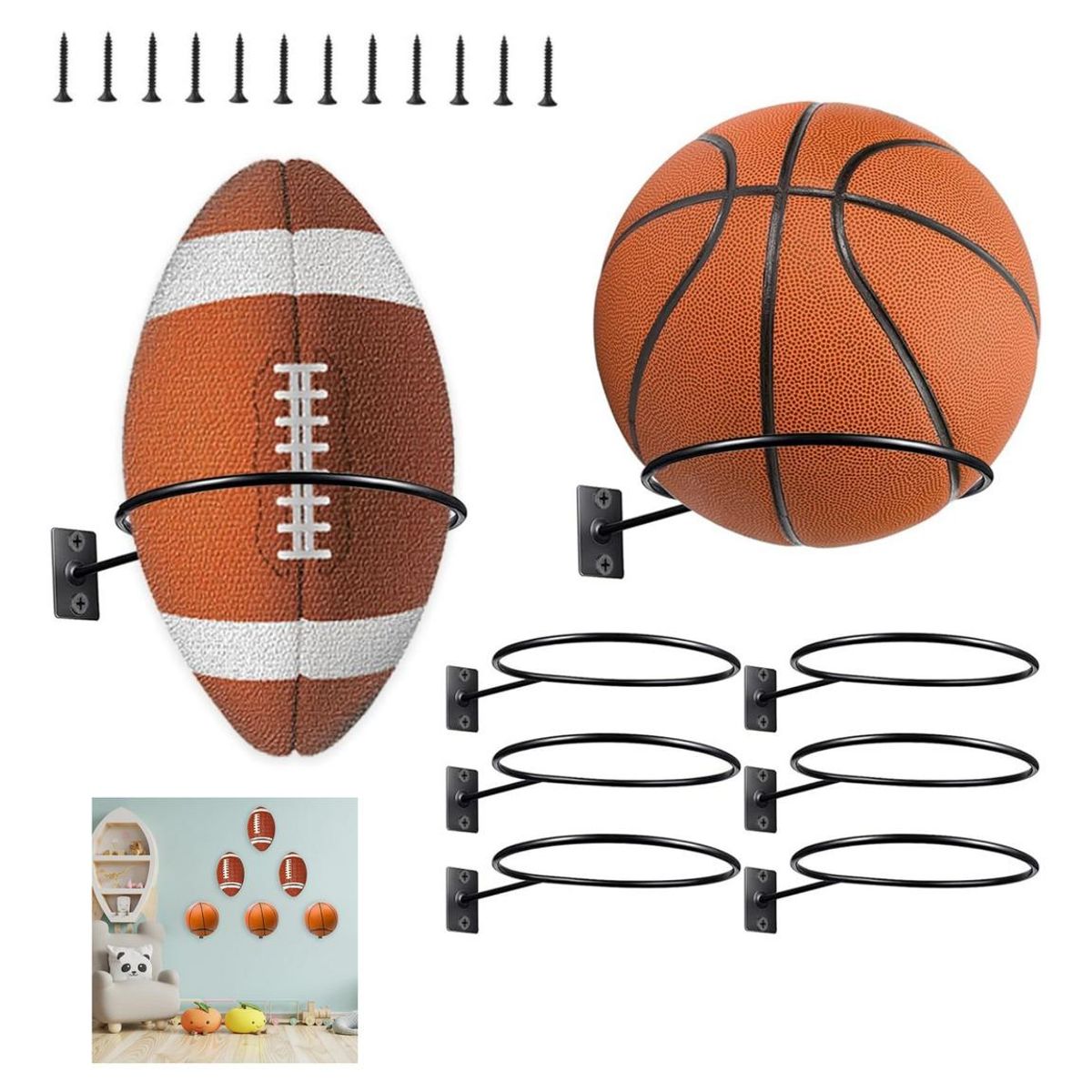 GENERICO - Pack de 6 Soportes Metálicos para Almacenamiento en Pared