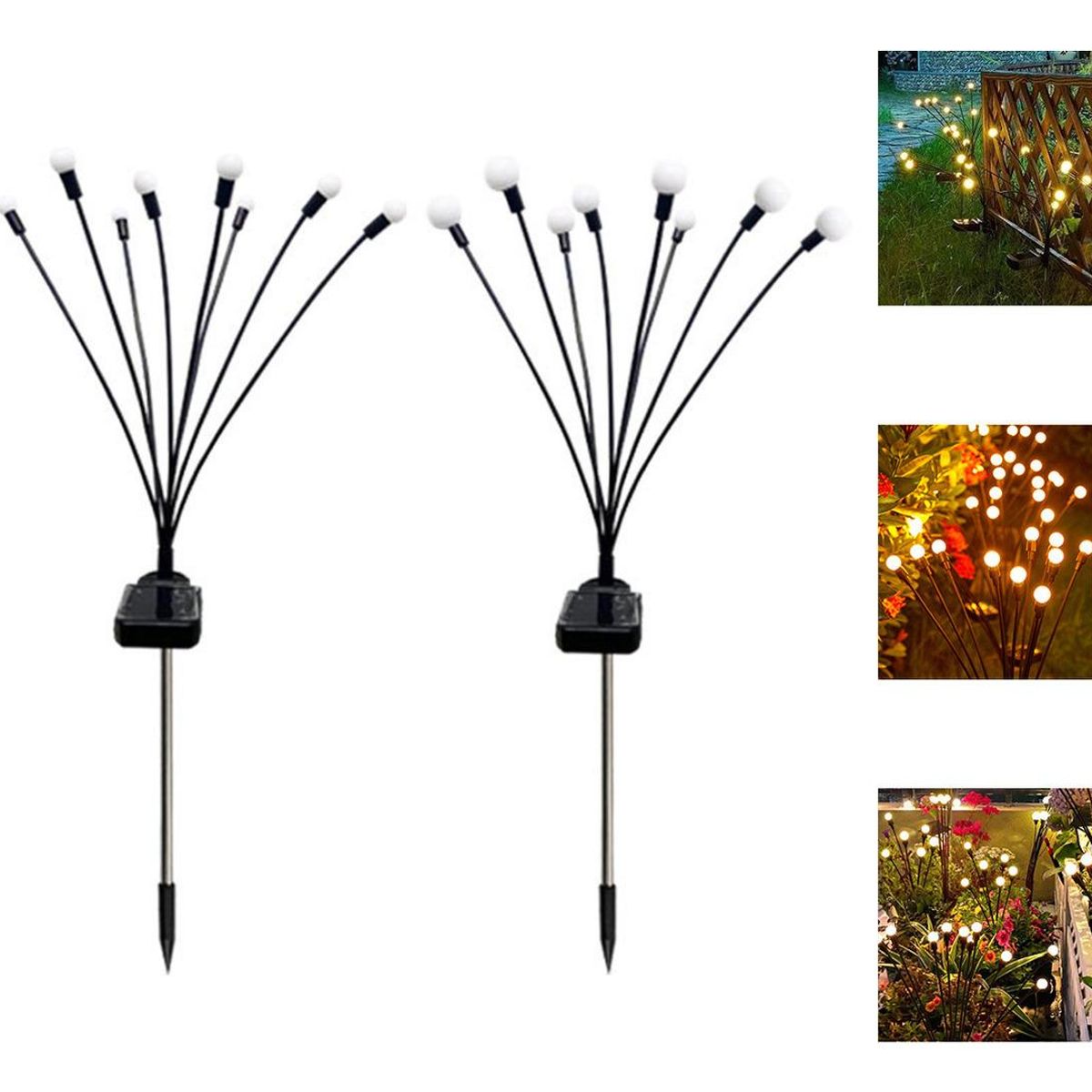 GENERICO - Pack de 2 Estacas Solares Luces Luciérnagas para Jardín.
