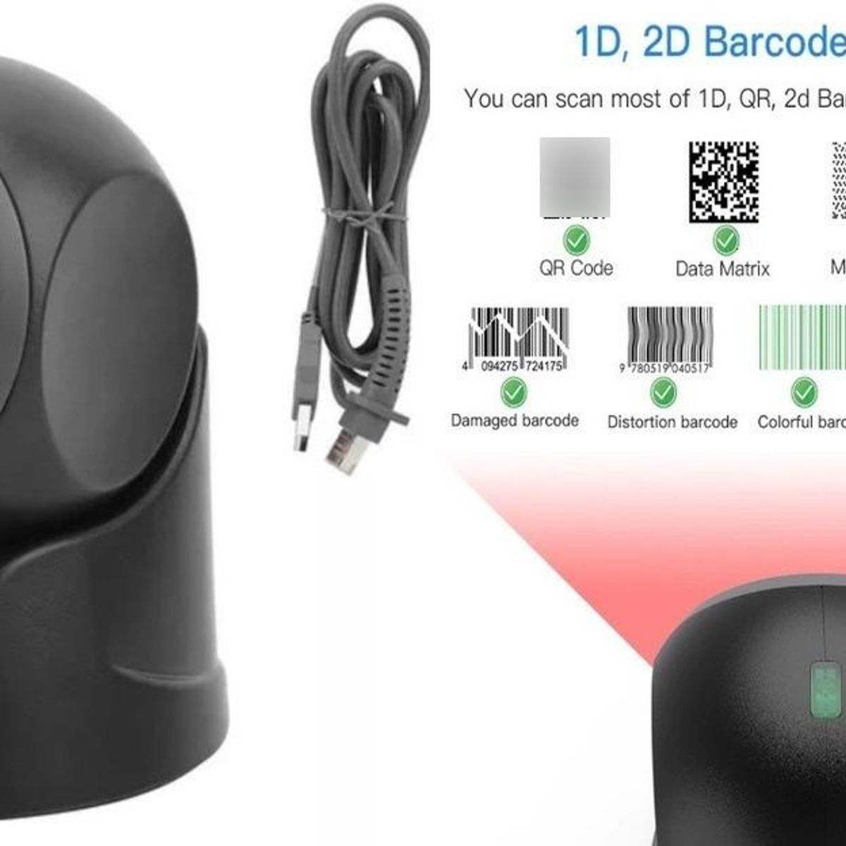 GENERICO - Lector de Códigos de Barras 1D 2D USB para Escritorio