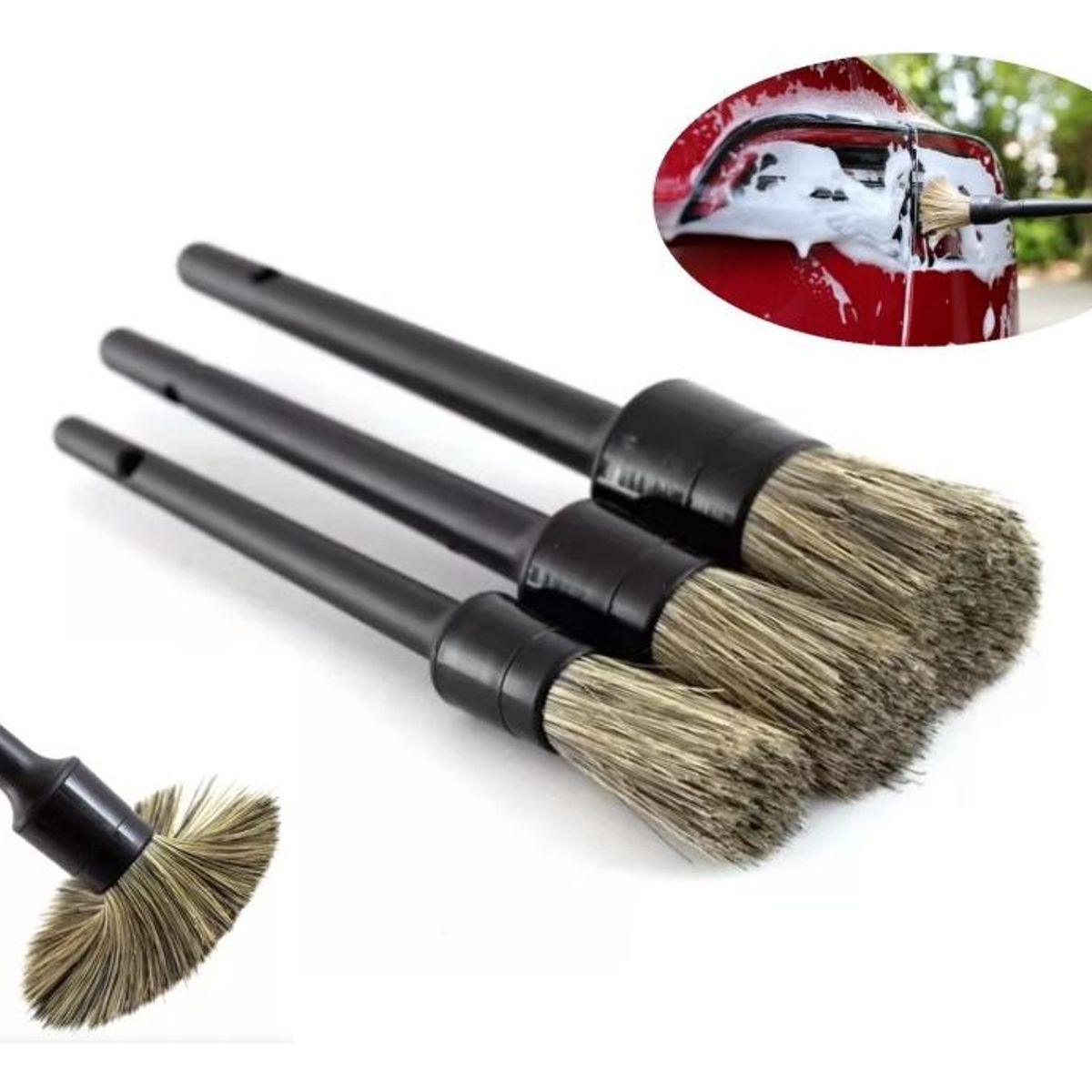 GENERICO - Set de 3 Brochas Detailing para Automóviles de Alta Calidad