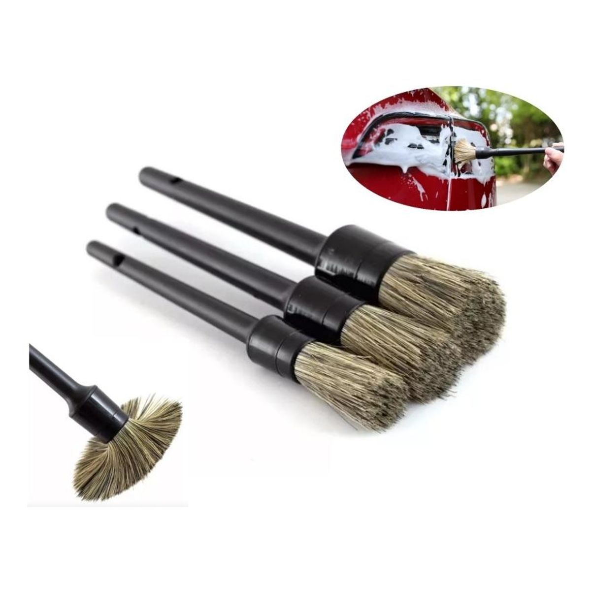 GENERICO - Set de 3 Brochas Detailing para Automóviles de Alta Calidad