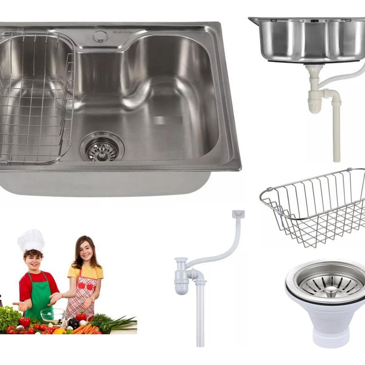 GENERICO - Fregadero de Cocina Empotrado con Cesta Integral 60x42 cm