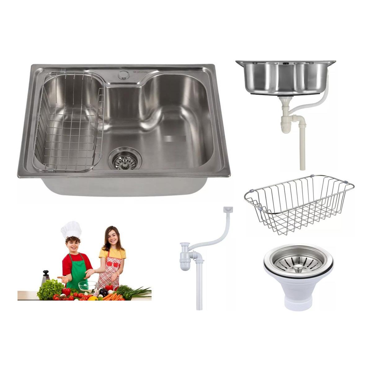 GENERICO - Fregadero de Cocina Empotrado con Cesta Integral 60x42 cm